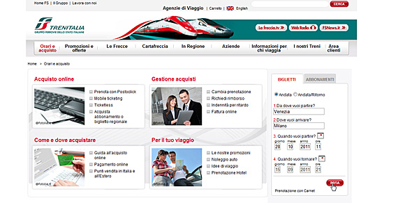Trenitalia, página inicial