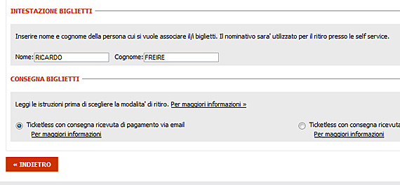 Nome do passageiro, ticketless
