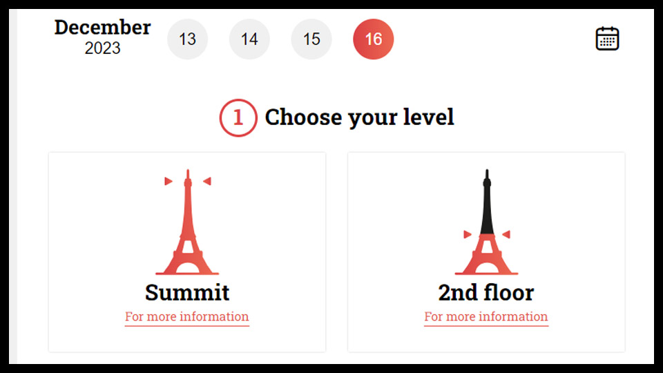 Compra de ingresso para a Torre Eiffel no site oficial