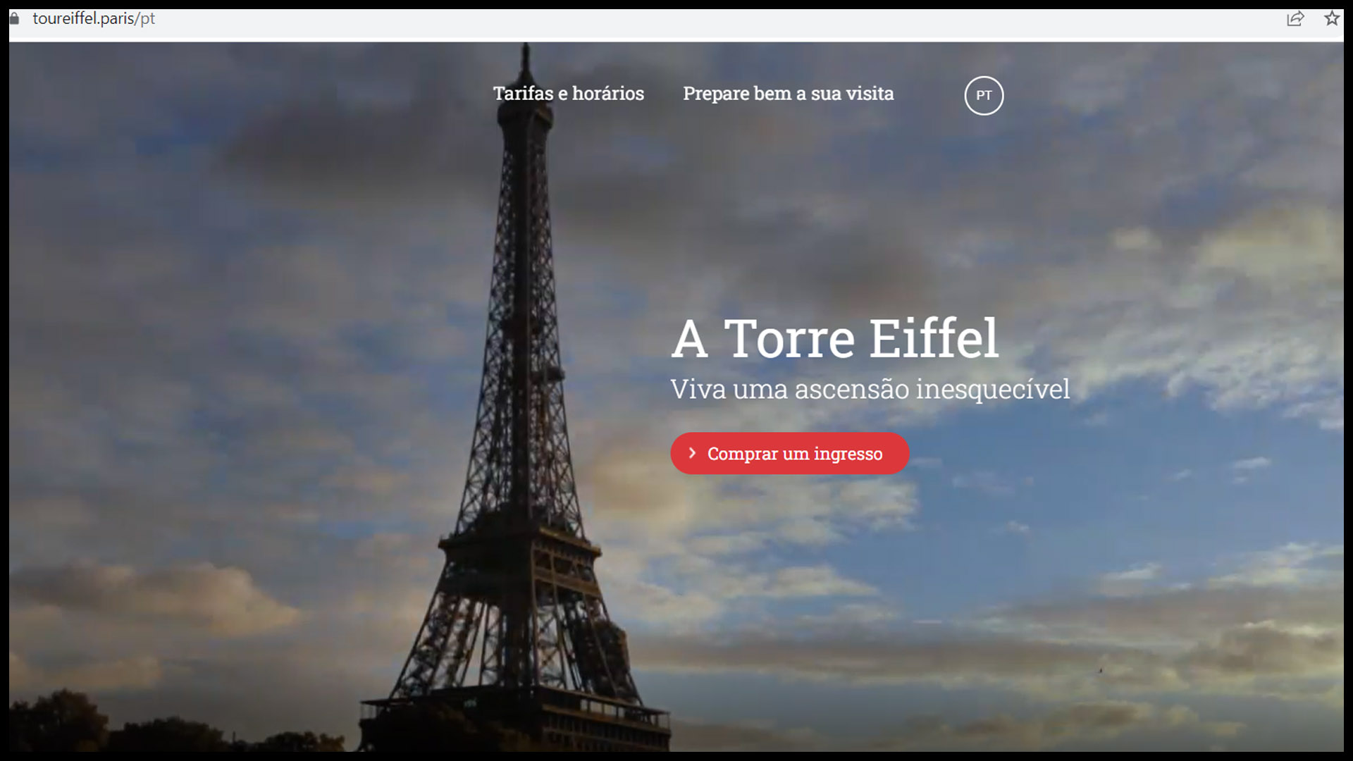 Compra de ingresso para a torre eiffel no site oficial