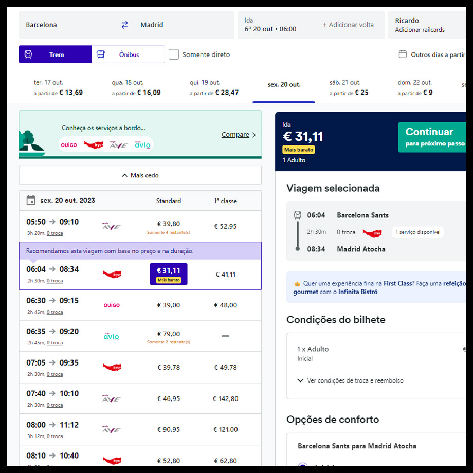 Trem na Europa: site Trainline