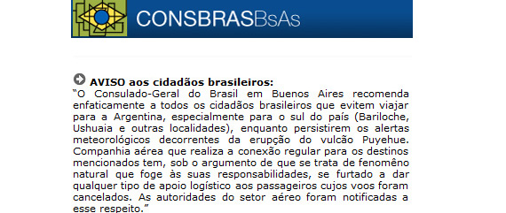 Aviso do Consulado Brasileiro em Buenos Aires