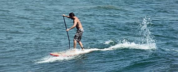 Paddling em Malibu (visto do restaurante Duke's)