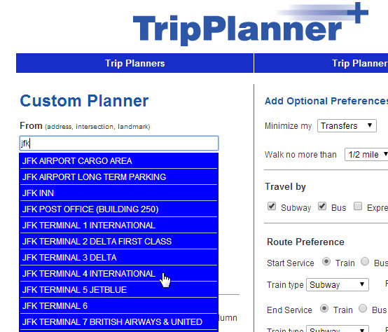 Trip Planner MTA