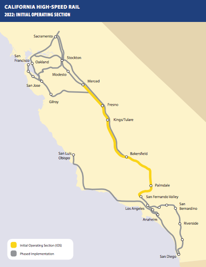 Mapa do futuro trem-bala norte-americano