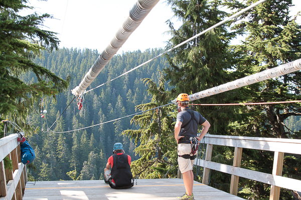 Tirolesa chegando no Grouse Mountain