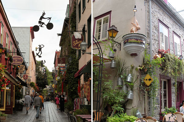 Rua e detalhe de loja no Petit Champlain