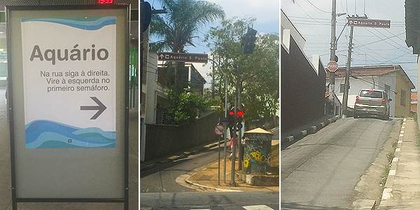 Plaquinhas de como chegar ao Aquário de São Paulo