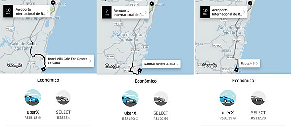 Uber para resorts de Pernambuco: Vila Galé Cabo, Nannai, Porto de Galinhas